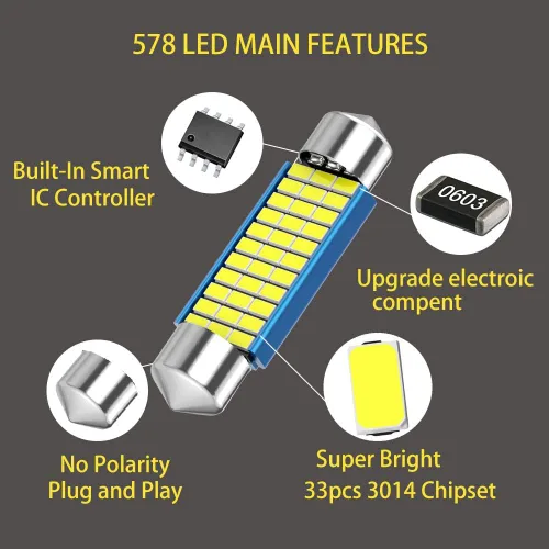 Miniatura 4 de 578 Festoon - Bombilla LED de 1.654 in, 1.614 in, 1.65 pulgadas, Festoon DE3425 DE3423 211-2, 12 V, 33SMD, luz blanca de 1.654 in, bombillas LED