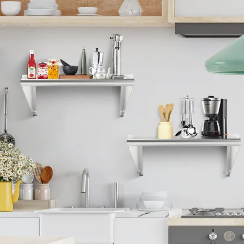 Miniatura 7 de Estante comercial de acero inoxidable de 12 x 24 pulgadas, paquete de 2 estantes de almacenamiento de alimentos montados en la pared, estante