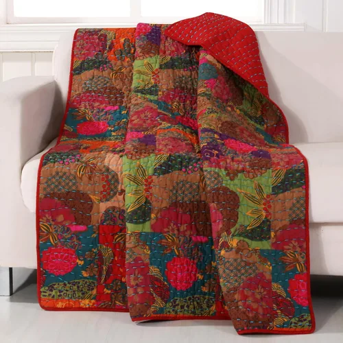 Miniatura 4 de Greenland Home Jewel Manta de Tiro 100% Algodón con Acolchado Estilo Kantha, Multicolor