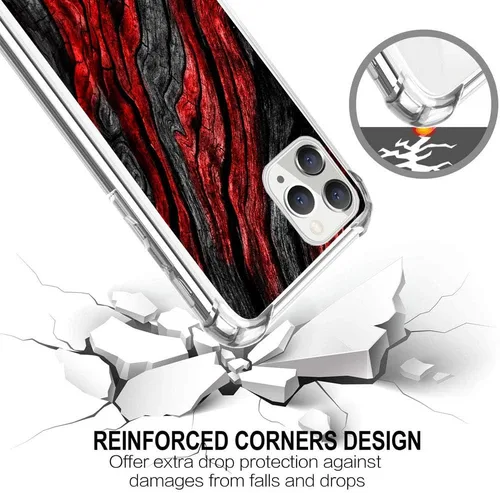 Miniatura 4 de CARLOCA Funda compatible con iPhone 11 Pro, patrón de grano de madera negro y rojo transparente con diseño de plástico transparente para iPhone 11