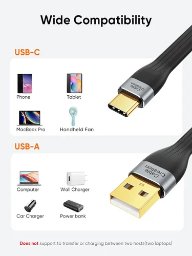 Miniatura 7 de CableCreation Cable corto USB a USB C de 6 pulgadas, cable de carga rápida USB A a USB C 2.0, cable de carga USB C corto para batería portátil