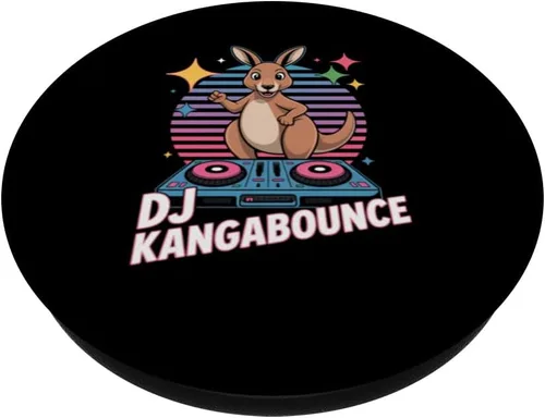 Miniatura 2 de DJ Kangabounce Kangaroo Party DJ Retro Tocadiscos Vibes PopSockets Adhesivo PopGrip