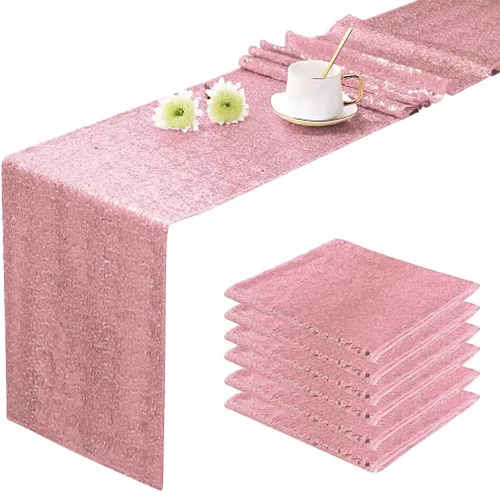 Miniatura 8 de Camino de mesa de lentejuelas de 72 pulgadas de largo, camino de mesa rosa con purpurina para fiesta, boda, bebé nupcial, 6 piezas, rosa 2-Rosa