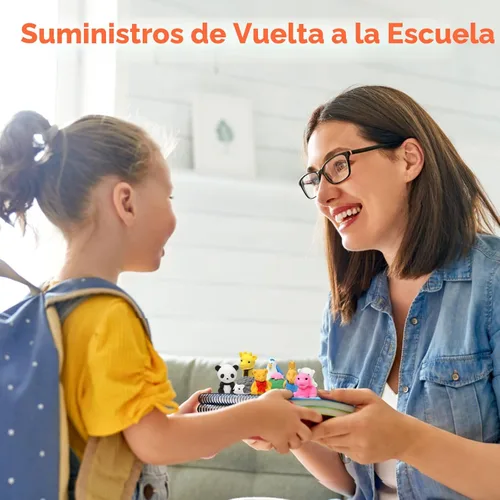 Miniatura 9 de Moosia Paquete de 120 borradores de lápices de animales para niños, mini rompecabezas 3D para desmontar, mascotas de escritorio y juguetes de caja