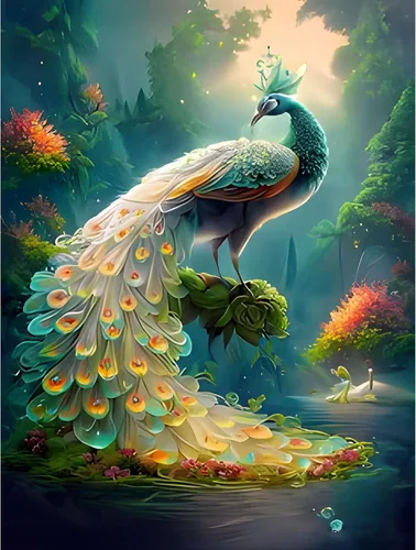 SENQAO Kits de pintura de diamantes de pavo real para adultos, pintura de diamante 5D DIY 5D Diamond Painting Peacock in Forest Diamond Art Kits