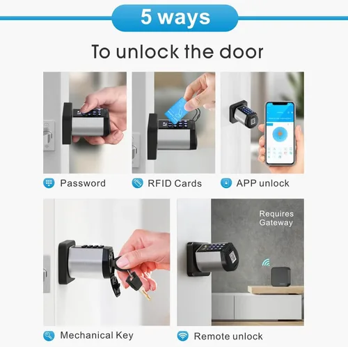 Miniatura 3 de Cerradura de puerta inteligente con asa, cerradura de puerta de entrada sin llave para puerta delantera, perilla de puerta de seguridad con teclado