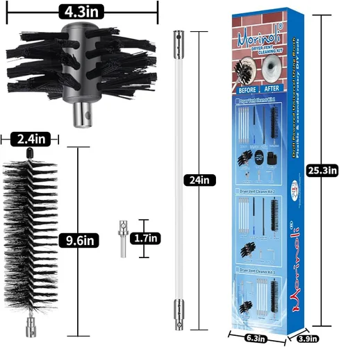 Miniatura 3 de Kit de limpieza para salida de ventilación de secadora de 60 pies - Sistema de bloqueo con botón cromado, se extiende hasta 60 pies, quita pelusa