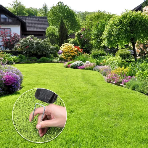 Miniatura 3 de Paquete de 24 estacas de jardín, estacas en forma de U, grapas de paisaje galvanizadas, estacas de tierra, para paisajismo, asegurar tela de barrera