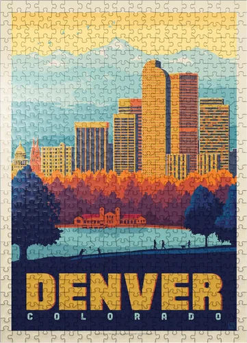 MyPuzzle Denver, Colorado: City Park, Póster Vintage, Rompecabezas premium de 500 piezas para adultos