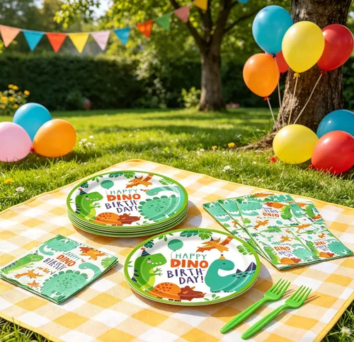Miniatura 2 de Juego de 160 platos para fiesta de cumpleaños de dinosaurio, platos de feliz cumpleaños, platos, servilletas de dinosaurio T-Rex para decoración