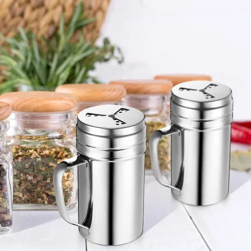Miniatura 4 de Botella de condimentos con asa de acero inoxidable, 3 piezas, mezclador de especias versátil de metal con cubierta giratoria para cocinar utensilios