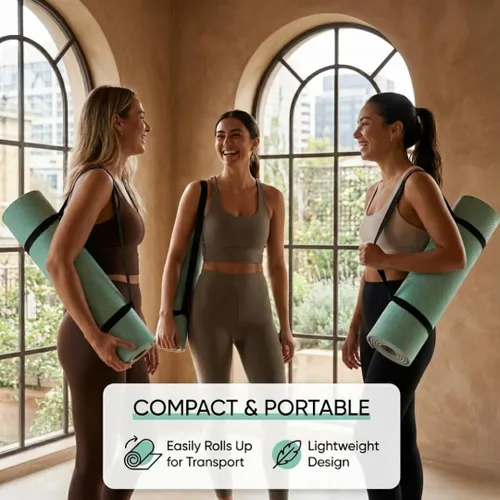 Miniatura 4 de Tapete de yoga de goma (2.835 x 0.945 x 0.197 in) – Tapete de entrenamiento antideslizante de color crucero con líneas de alineación para mujeres