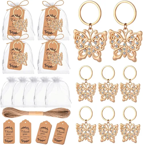 50 llaveros y llaveros con diseño de mariposa, adecuados para baby showers y bodas, las fiestas prefieren regalos de despedida de soltera, regalos