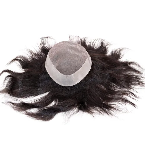 Toupee - Sistema de reemplazo de cabello humano virgen europeo de 7 x 9 pulgadas para hombre, postizo de encaje mono con poliuretano duradero 1B