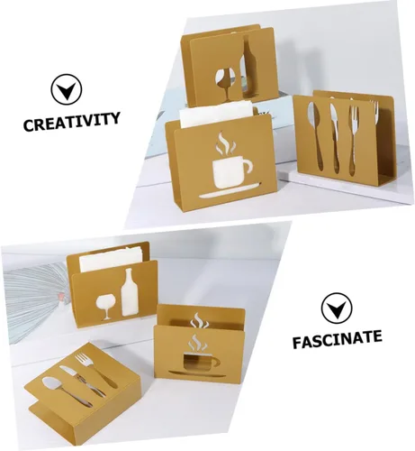 Miniatura 9 de Metal Upright Napkin Holder Stand, Square Hollow Cutout Design with Fork and Knife Ornament, Modern Style Tissue Storage for Restaurant and Home