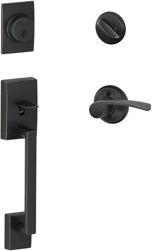 Miniatura 10 de Schlage F60 CEN 622 LAT CEN Century - Juego de manijas de entrada delantera con palanca Latitude, acero aleado, cerrojo con llave de 1 lado, negro