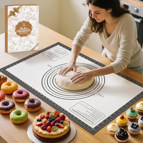 Miniatura 14 de Tapete de Repostería de Silicona Antiadherente, Tapete Grueso de Silicona para Hornear - Tapete de Masa para Enrollar, Tapete de Silicona