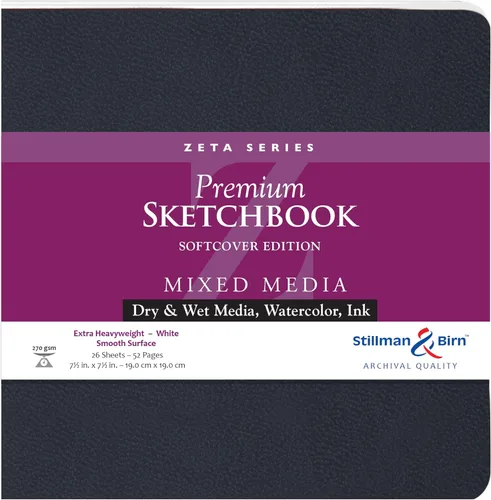 Stillman & Birn Cuaderno de bocetos de pasta suave de la serie Zeta, 19.1 cm x 19.1 cm, 420 g/m² (extra pesado), papel blanco, superficie lisa