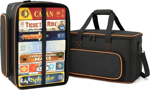 Board Game Bag with Multi-Pockets – Convertible Tote & Shoulder Carry, Includes 5 Elastic Box Bands, 20.5 x 12.6 x 12.6 Inches, for Game Night,