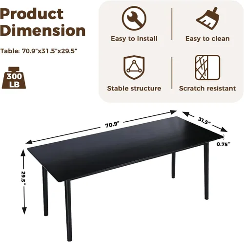 Miniatura 2 de DELAVIN Mesa de Comedor Grande de Madera Maciza de 70.8" para 6-8 Personas, Mesa de Cocina Rectangular de Roble Estilo Moderno de Mediados de Siglo