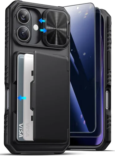 Miniatura 85 de ATATOO Funda para iPhone 17, tarjetero integrado (almacena 3-5 tarjetas) y funda para cámara deslizante y bloqueo RFID, protección de grado militar
