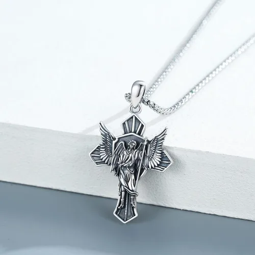 Miniatura 4 de Collar de plata de ley 925, collar de RafaelUrielChristopher de plata de ley 925 con alas de cruz, collar de amuleto de protección, collar
