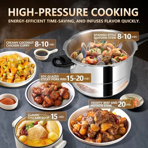 Miniatura 4 de Olla a presión de 8 cuartos de galón + aluminio, ollas de presión para cocinar olla a presión de 8 cuartos de galón, compatible con inducción