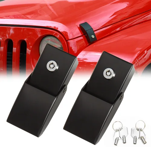 RT-TCZ Juego de pestillos para capó, con bloqueo, para Jeep Wrangler JK JKU JL JLU Gladiator JT 2007-2024, accesorios exteriores negros, 2 piezas