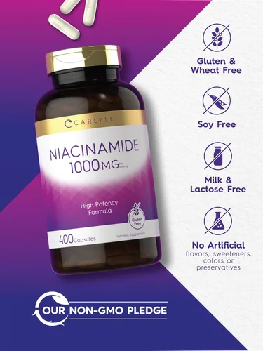 Miniatura 4 de Carlyle Niacinamida 1000 mg 400 Cápsulas Fórmula de alta potencia Suplemento sin OMG, sin gluten