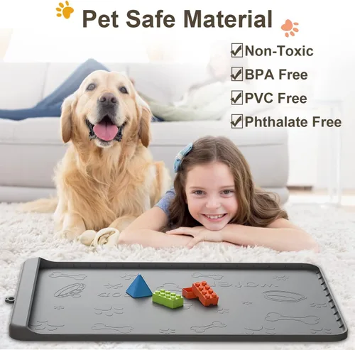 Miniatura 3 de Tapete para Comida de Perro - Tapete de Silicona para Perros para Comida y Agua - 28" x 20" Tapetes de Alimentación para Mascotas con Bolsillo