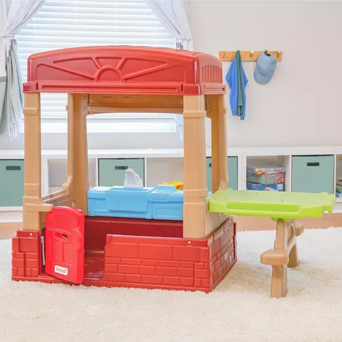 Miniatura 7 de Simplay3 Sunny Day Casa de campo de campo para interiores o exteriores, casa de juegos para niños pequeños y niños pequeños con cocina y mesa de Rojo