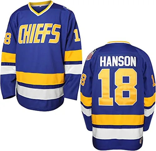 Miniatura 10 de Hanson Brothers - Camiseta de hockey 16 Charlestown Chiefs 17 Jeff Slap Shot 18, camiseta de hockey de película, azul, blanco, S-3XL