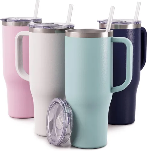Miniatura 9 de Maars Charger - Taza de viaje aislada de 40 onzas con asa, vaso de acero inoxidable sellado al vacío de doble pared con popote y tapa, ónix blanco