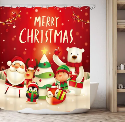 Miniatura 9 de Cortina de ducha con diseño de árbol de Navidad, acuarela, árbol de Navidad, invierno, vacaciones, tela de poliéster, cortina de ducha de baño, 72 x