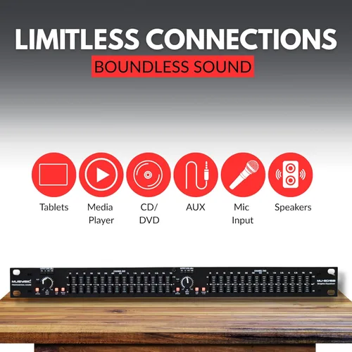 Miniatura 2 de MUSYSIC Ecualizador gráfico para audio doméstico Ecualizador estéreo de 15 bandas Montaje en rack EQ Ecualizador digital para el hogar, analizador