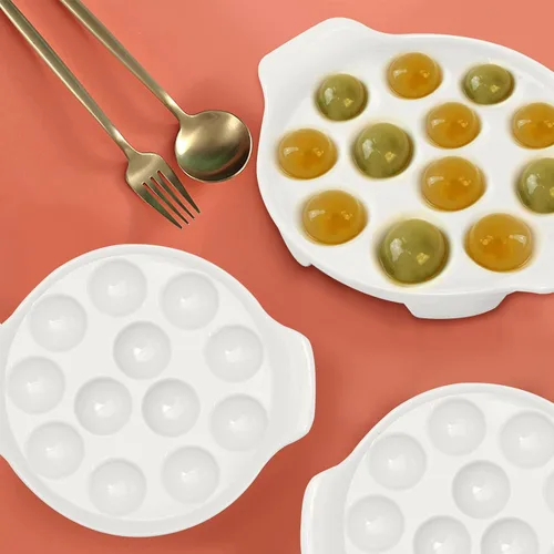 Miniatura 6 de Plato Escargot de cerámica con 12 agujeros de 9.2 pulgadas Caracol blanco placas de cerámica placa de dieta