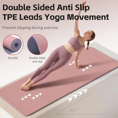 Miniatura 4 de PAIDU Yoga Mat 8mm Super Thick TPE Fitness Mat SGS Certified Non-Slip, Odorless & Tear-Resistant Unisex with Strap for Yoga, Pilates, Rosa