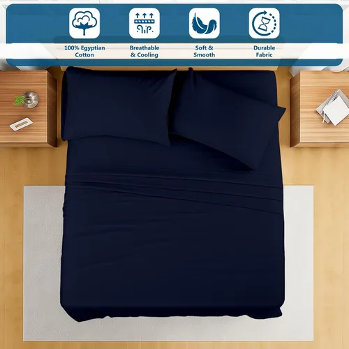 Miniatura 66 de Shreem Linen Olympic - Juego de sábanas tamaño Queen de 66 x 80 pulgadas, 100% algodón egipcio, juego de ropa de cama de 4 piezas, se adapta a Azul