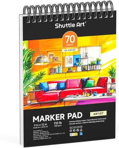 Miniatura 9 de Shuttle Art Almohadilla de Marcadores, Cuaderno de Bocetos Cuadrado Portátil de 8.3”x8.9”, 80 Hojas de Papel para Dibujo con Marcadores, Papel