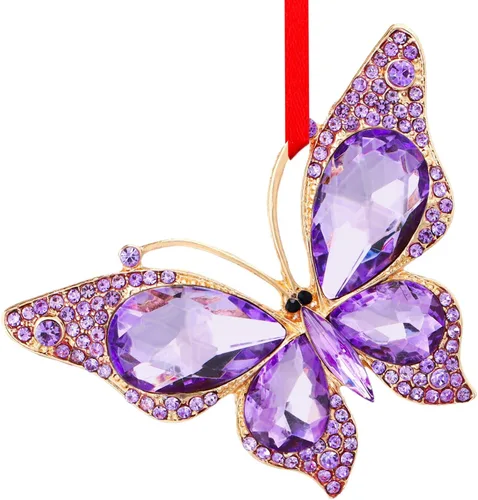 Miniatura 12 de WaaHome Adornos de Navidad de mariposa rosa 2025 – Hermoso adorno de recuerdo de mariposa monarca de metal para decoración de árbol de Navidad