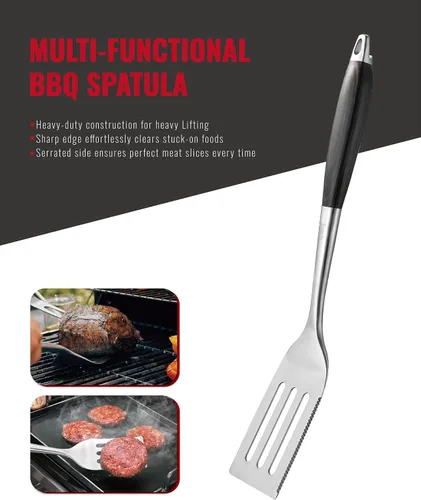 Miniatura 6 de Grilaz Juego de herramientas para barbacoa de acero inoxidable Mangos de madera teñida oscura Accesorios de parrilla para trabajo pesado Juego