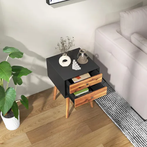 Miniatura 2 de GIANTEX - Mesa auxiliar con cajones y almacenamiento, mesa auxiliar de madera estilo Mid Century multiusos para dormitorio, sala de estar, muebles