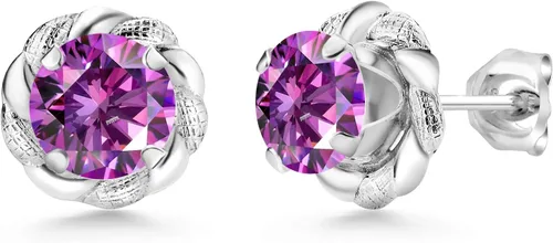 Miniatura 382 de Gem Stone King Aretes de plata de ley 925 de 0.236 in con piedra natal redonda para mujer