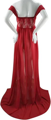 Miniatura 5 de Fuera del hombro de la colmena de la manga del cordón vestido de maternidad de la ducha del bebé maxi fotografía traje largo piso longitud vestido