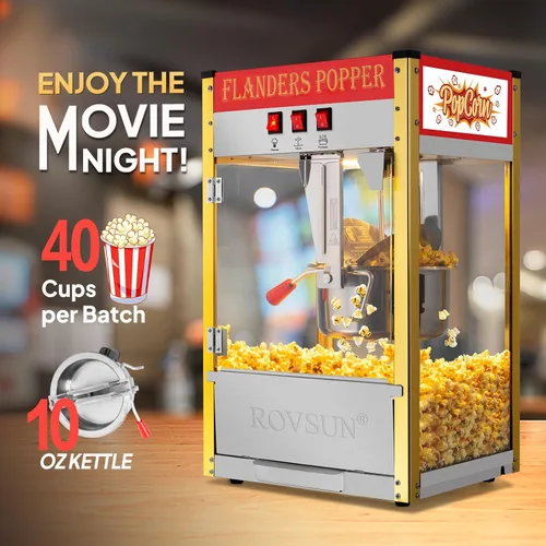 Miniatura 3 de ROVSUN Máquina de palomitas de maíz estilo cine con hervidor de 10 onzas que hace hasta 4 galones certificado ETL, máquina comercial de palomitas