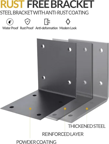 Miniatura 3 de 2 soportes en L extremadamente resistentes, soporte de esquina de acero de 6 x 5 pulgadas, soporte de ángulo de 90 grados de grosor de 0.22 pulgadas