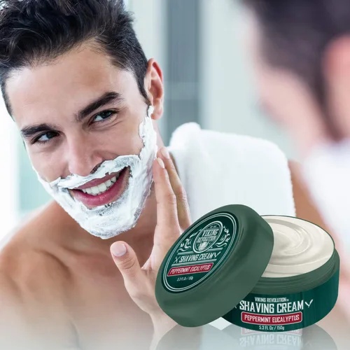 Miniatura 5 de Crema de afeitar de lujo con aroma a menta y eucalipto - Jabón de afeitar suave, sedoso y sedoso - Espuma rica para el afeitado más suave - 5.3 oz