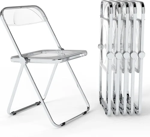 Real Relax Sillas plegables de acrílico, sillas transparentes plegables y apilables con marco cromado de metal, para interiores y exteriores, para