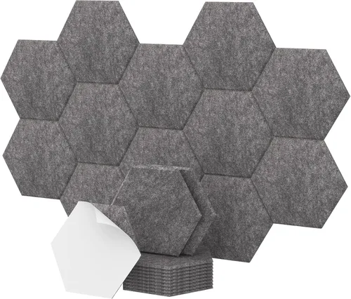 Paquete de 12 paneles acústicos hexagonales, TONOR paneles de 12 x 10 x 0.4 pulgadas de alta densidad con aislamiento de sonido para paredes, Gris