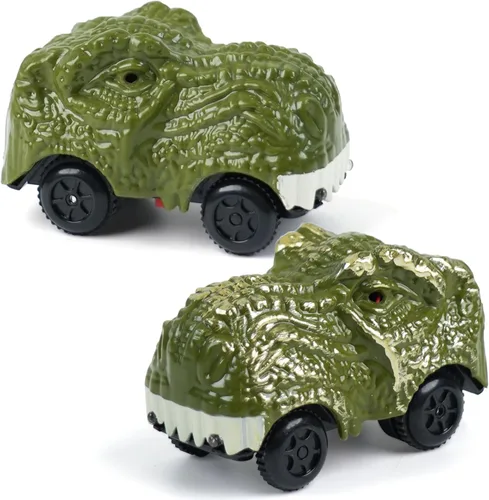 GIAT Accesorios de Coche de Pista de Dinosaurios - Regalos de Cumpleaños para Niños de 3 4 5 6 7 Años - Paquete de 2 Coches de Juguete con Luz LED